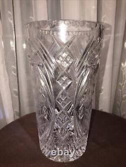 Vintage Stunning Large 11Bohemian Chehoslovakia Cut To Clear Crystal Vase