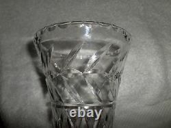 Vintage TALL Cut Glass Crystal Trumpet Vase Thumb Notch Top Edge Beautiful