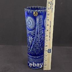 Vintage TARNOW Cobalt Blue Cut To Clear Bohemian Czech Crystal 12 Tall Vase