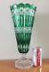 Vintage Tall Czech Bohemian Emerald Green Cut To Clear Crystal Vase