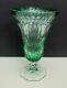 Vintage Trumpet Vase Green Cut To Clear Crystal Glass