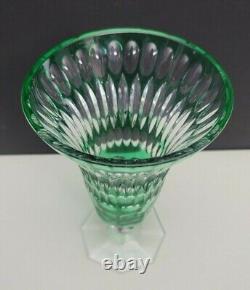 Vintage Trumpet Vase Green Cut to Clear Crystal Glass
