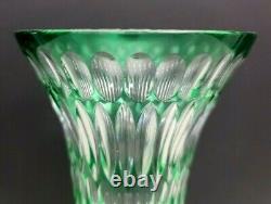 Vintage Trumpet Vase Green Cut to Clear Crystal Glass