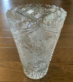 Vintage Turkish Crystal Vase 12 Large Heavy Hand Cut Glass