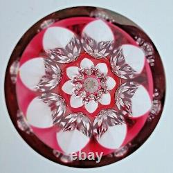Vintage Val St Lambert Crystal Cut to Clear Cranberry Glass Vase SIGNED 8 RARE