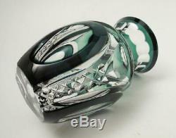 Vintage Val St Lambert French Crystal Green Cut To Clear 5 Vase Signed Labeled
