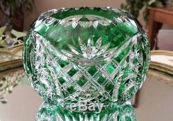 Vintage Val St Lambert Green Cut to Clear Crystal Rose Bowl Vase, EXCELLENT