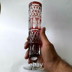 Vintage Vase Cut Color Glass Crystal Pattern Sculpture Ruby Red Made in Italy