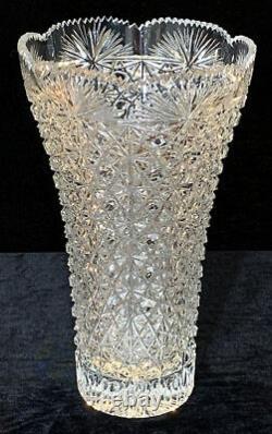 Vintage Vase Heavy Sawtooth Cut Glass 12