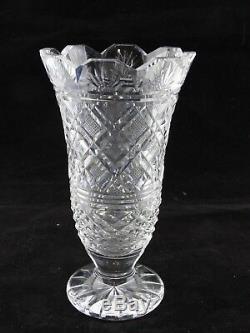 Vintage Waterford Unique htf Cut Crystal Glass Vase Acid Etched Signed 7 Mint