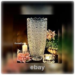 Vintage Yasemin Cut Crystal Large Vase Signed 15 Sawtooth Rim Turkey Brilliant