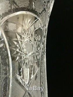 Vintage Zawiercie Laurencie Cut Glass Crystal Vase, 12 Tall x 6 3/4 Diameter
