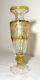 Vintage Handmade Yellow Czech Cut To Clear Crystal Glass Tall Ornate Flower Vase