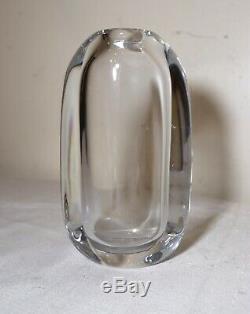 Vintage heavy signed Kosta Boda Goran Warff blown cut crystal glass vase