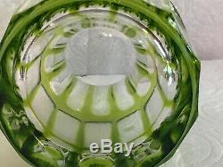 Vintage saint Louis french cut crystal green color vase signed 5 7/16 tall