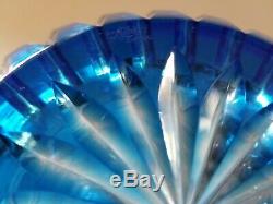 Vtg Ajka Azure blue cut to clear large crystal Prionnseas rose Vase Bowl Exc