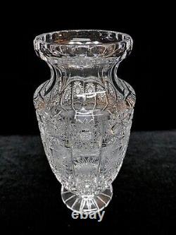 Vtg Bohemia Czech Crystal Cut Footed Vase 8.5
