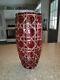Vtg. Bohemian Czech Art Glass Cut To Clear Red Ruby Crystal Vase 9