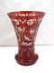 Vtg Bohemian Czech Ruby Red Cut To Clear Flared Crystal Glass Vase, Birds, 6 1/4