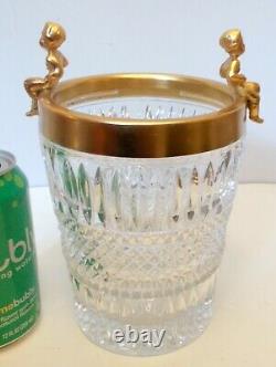 Vtg CUT Glass CRYSTAL Champagne Wine Ice Bucket VASE Gold Plated CHERUBS PUTTI
