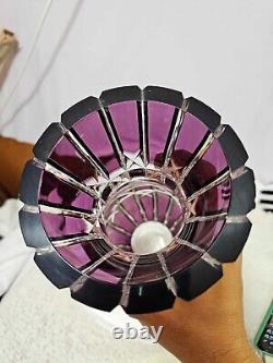 Vtg Crystal Cut To clear amethyst purple Vase 10in Heavy- 710z READ