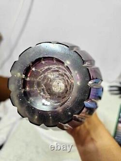 Vtg Crystal Cut To clear amethyst purple Vase 10in Heavy- 710z READ
