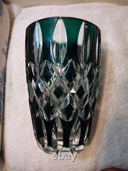 Vtg Cut to Clear Green Glass Diamond Crystal Vase Val St Lambert LARGE 9 lbs 9T