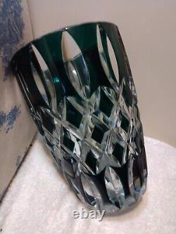 Vtg Cut to Clear Green Glass Diamond Crystal Vase Val St Lambert LARGE 9 lbs 9T