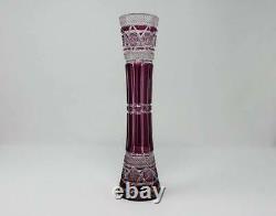 Vtg Czech Bohemian Crystal Amethyst Purple Cut to Clear Vase 12