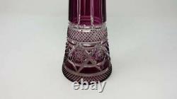 Vtg Czech Bohemian Crystal Amethyst Purple Cut to Clear Vase 12