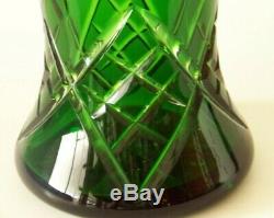 Vtg. Emerald Green Czech Bohemian Cut to Clear Large Crystal Vase 12 1/4 x 7
