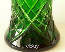 Vtg. Emerald Green Czech Bohemian Cut to Clear Large Crystal Vase 12 1/4 x 7