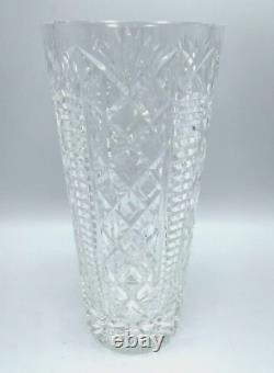 Vtg Heavy Crystal Vase 10 Tall Pineapple & Diamond Pattern Cut Glass, Unmarked