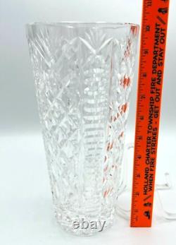 Vtg Heavy Crystal Vase 10 Tall Pineapple & Diamond Pattern Cut Glass, Unmarked