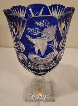 Vtg. Imperlux. Bohemian. Cobalt Blue Cut to Clear Crystal Pedestal Vase! ? 