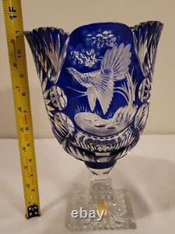 Vtg. Imperlux. Bohemian. Cobalt Blue Cut to Clear Crystal Pedestal Vase! ? 