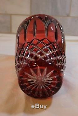 Vtg LaRgE Vase Cranberry Red Pink Cut to Clear HEAVY THICK Lead Crystal RaRe