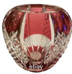 Vtg Val St. Lambert Cranberry Cased Cut Crystal Vase, Mid-Century Modern 4.5