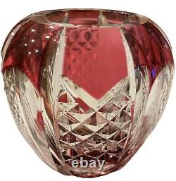 Vtg Val St. Lambert Cranberry Cased Cut Crystal Vase, Mid-Century Modern 4.5