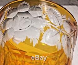 WHAT A BEAUTY! - Amber Crystal Glass Vase, Cut to Clear Flowers