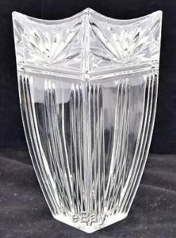 Waterford Clear Cut Crystal Flower Vase Signed 8 Tall Square Rim