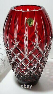 Waterford Crystal Araglin 9 Vase Ruby Red Cut To Clear