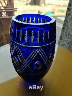 Waterford Crystal Cobalt Blue Cased Cut to Clear 8 Vase NIB