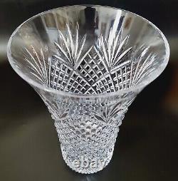 Waterford Crystal Flared Diamond Cut Vase Signed 10 Mint