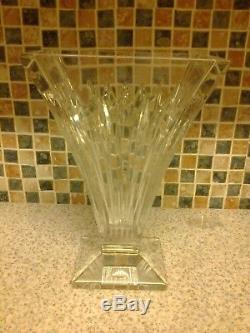 Waterford Crystal Large Vase Clarion Design Cut Vertical Lines Footed Base