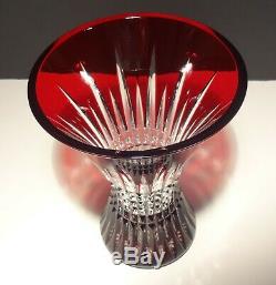 Waterford Crystal Lismore Diamond 8 Vase Ruby Red Cut To Clear