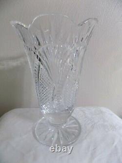 Waterford Ireland Seahorse 10 cut crystal scalloped edge footed vase