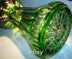 XL 17 BOHEMIA GREEN CRYSTAL Pedestal Jar Lid Urn Vase Hand Cut to Clear Czech
