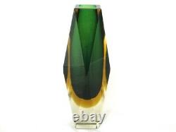 XXL Space age geometric Murano sommerso prism facet cut art glass vase 10in 28cm