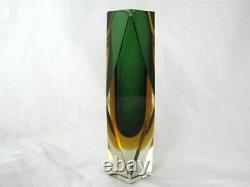 XXL Space age geometric Murano sommerso prism facet cut art glass vase 10in 28cm